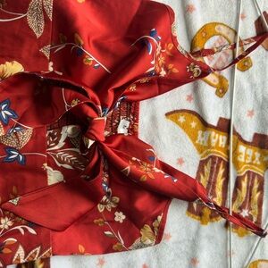 Floral Red Tie-Front Top